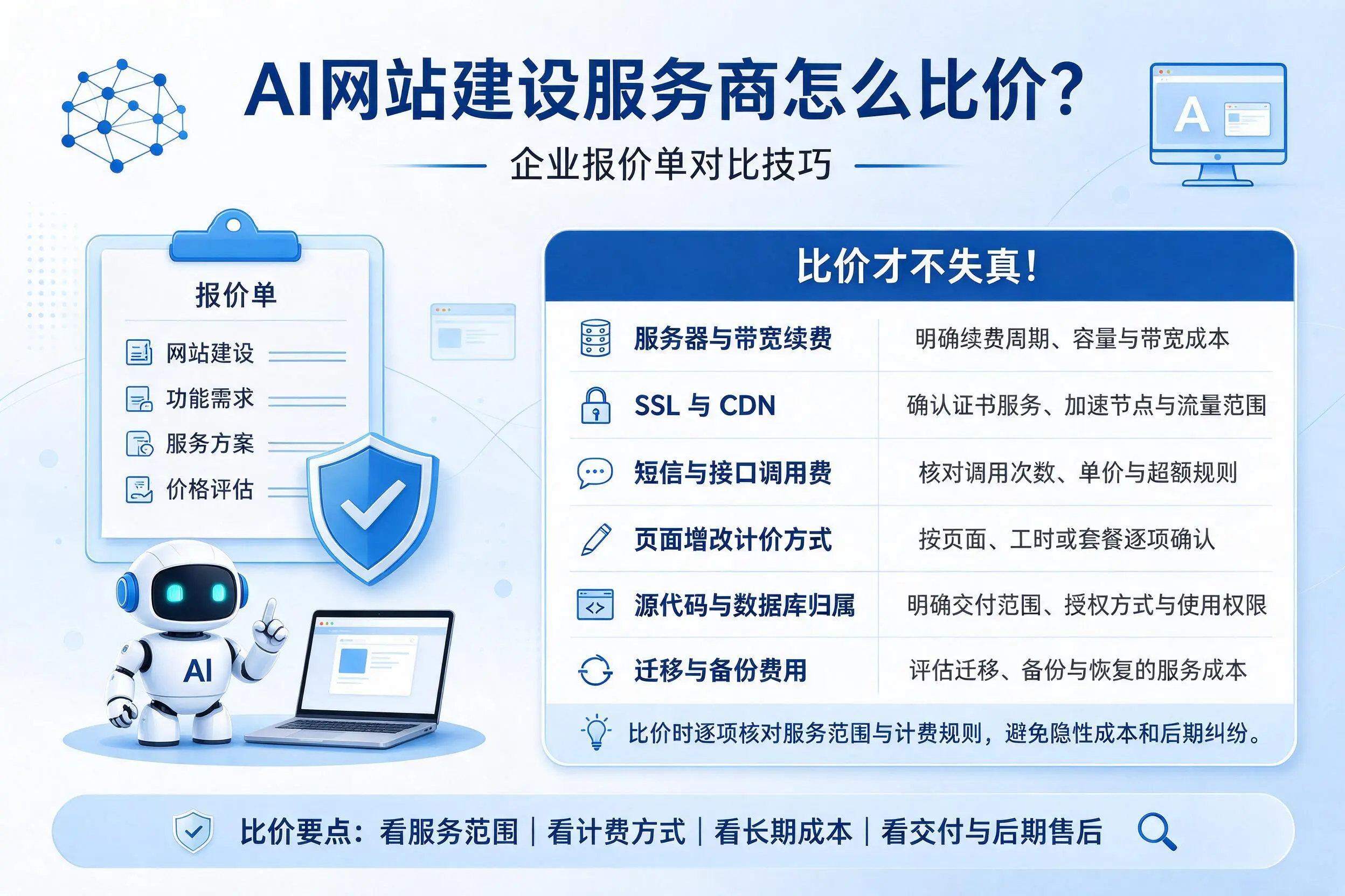 AI网站建设服务商怎么比价？嘉兴企业报价单对比技巧