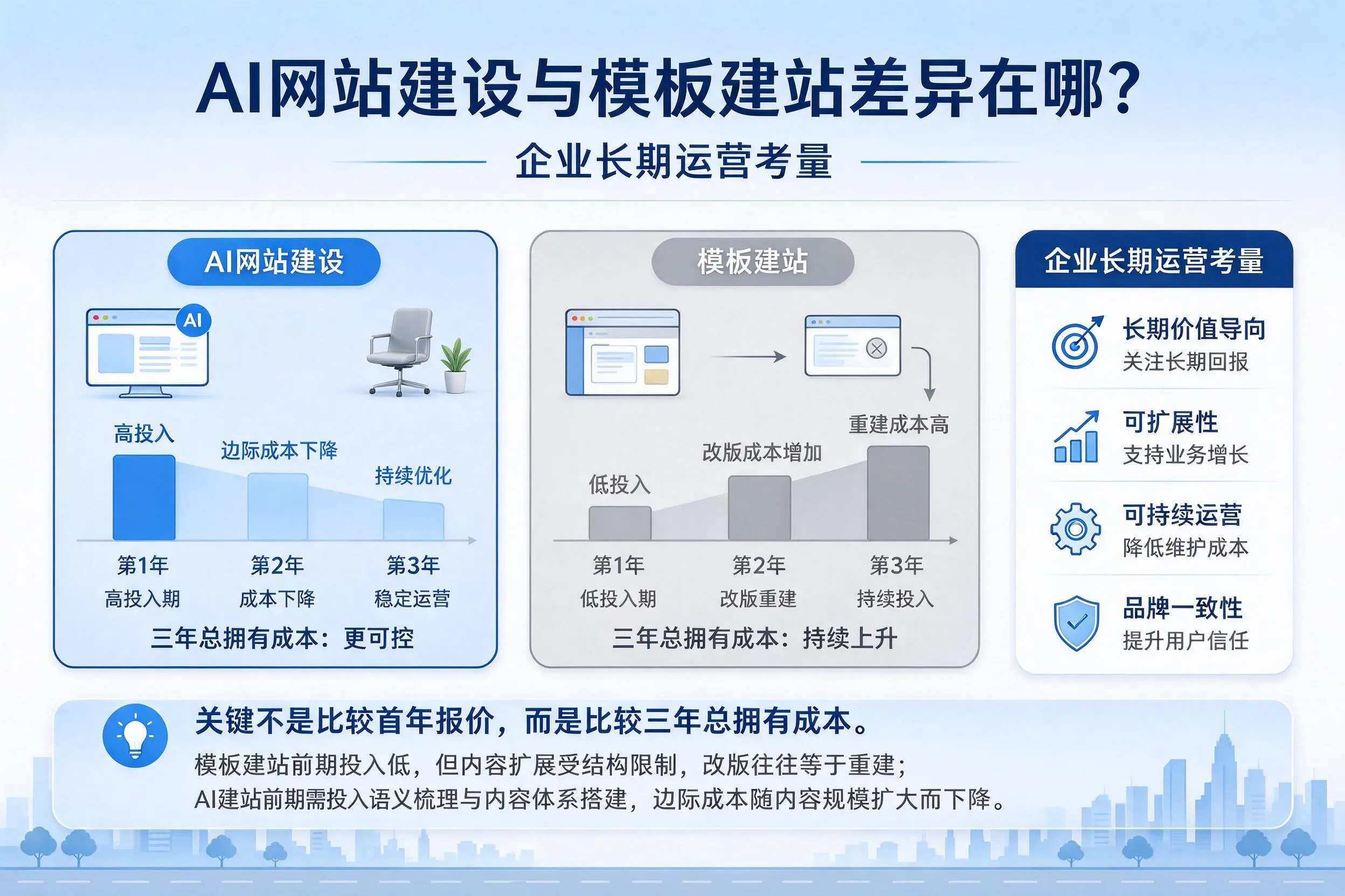 AI网站建设与模板建站差异在哪？嘉兴企业长期运营考量